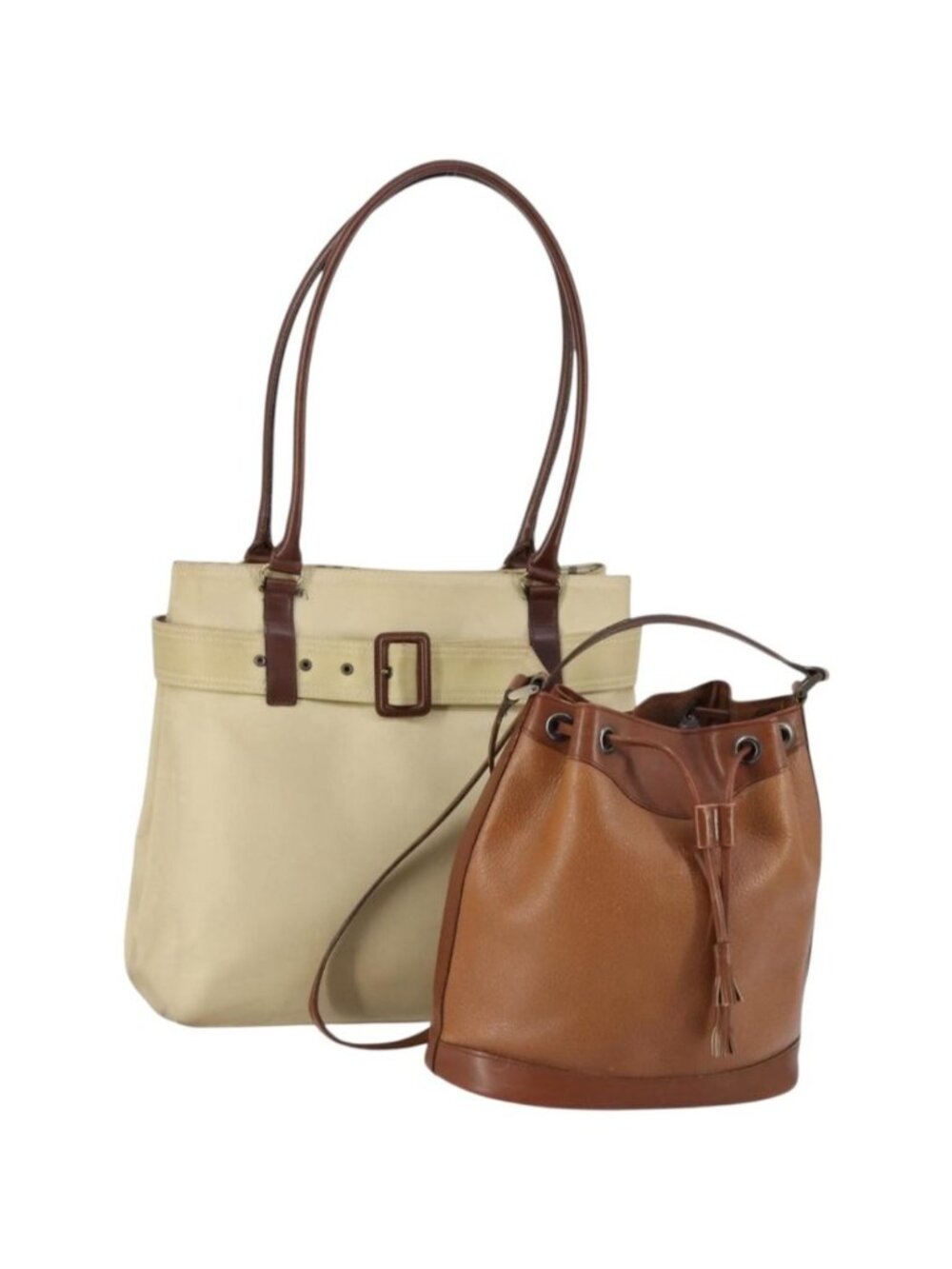 BURBERRY Shoulder Bag Leather Canvas 2 Set Beige Brown